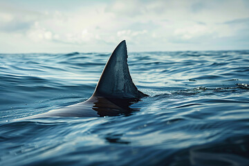 Naklejka premium Big white shark fin on ocean surface