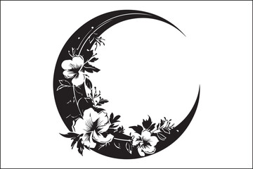 Floral crescent moon silhouette, Floral line art moon silhouette, Floral moon, moon, silhouette, botanical, nature, art, wall art, home decor, decor, printable art, digital art, instant download,  © designsmaster