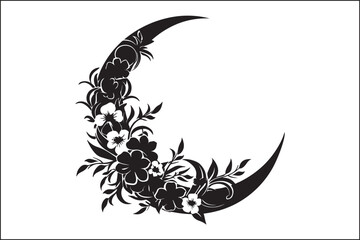 Floral crescent moon silhouette, Floral line art moon silhouette, Floral moon, moon, silhouette, botanical, nature, art, wall art, home decor, decor, printable art, digital art, instant download,  © designsmaster