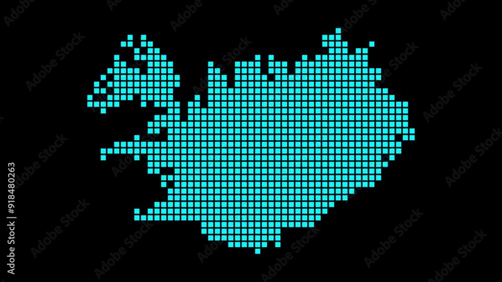 Poster iceland digital map. map of iceland in dotted style. shape of the country filled with rectangles. ne
