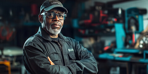 African American Mechanic Working on a Car in a Garage