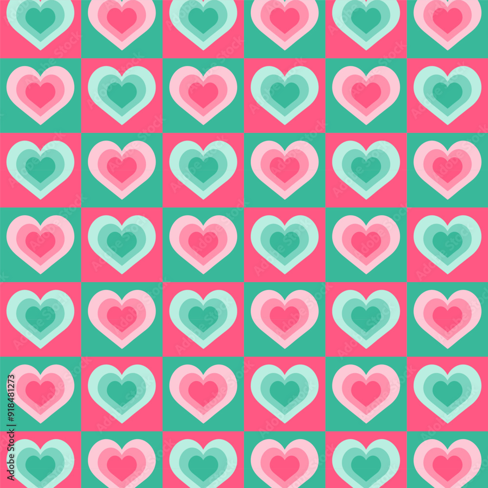 Wall mural seamless hearts pattern.repeat pattern with green and pink heart in square shape for christmas.valen