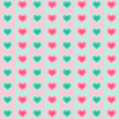 Seamless hearts pattern.Repeat pattern with green and pink heart for Christmas.Valentine vector graphic background.