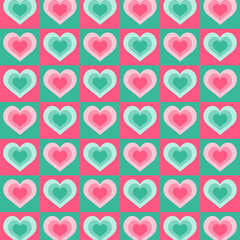 Seamless hearts pattern.Repeat pattern with green and pink heart in square shape for Christmas.Valentine vector graphic background.