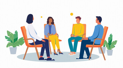 People participating in a support group for managing anxiety or depression. Support groups concept.
