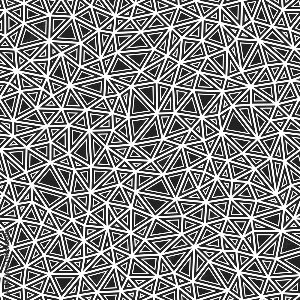 Poster triangles background. small triangles size. solid shapes in frames. black and white style. repeatabl