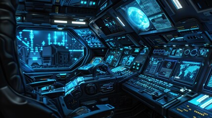 Fototapeta premium Futuristic Spaceship Cockpit Interior