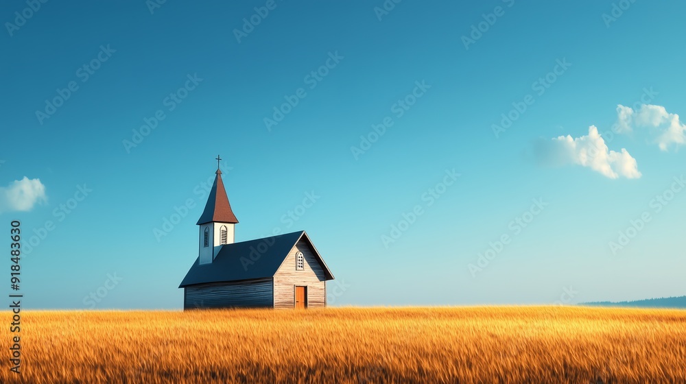 Wall mural  A country church standing proudly against a clear blue sky