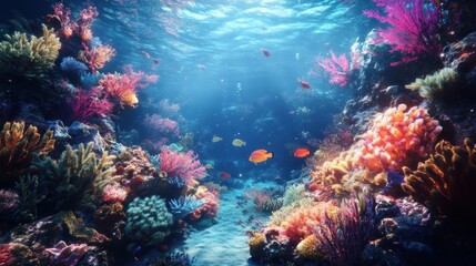 3D Underwater Coral Reef with Sea Life Wallpaper