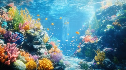 3D Underwater Coral Reef with Sea Life Wallpaper