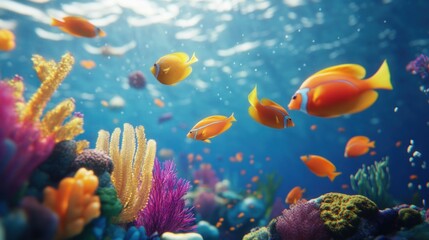 3D Underwater Coral Reef with Sea Life Wallpaper