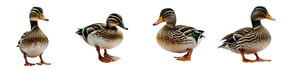 Duck set isolated with whit and transparent background