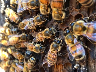 Bees protecting the hive entrance together, showcasing teamwork in defense