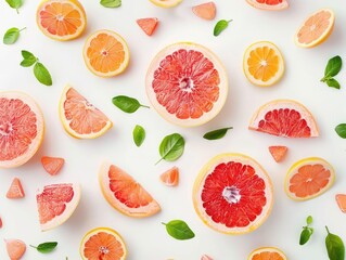 Fresh Grapefruit on a white background, top view