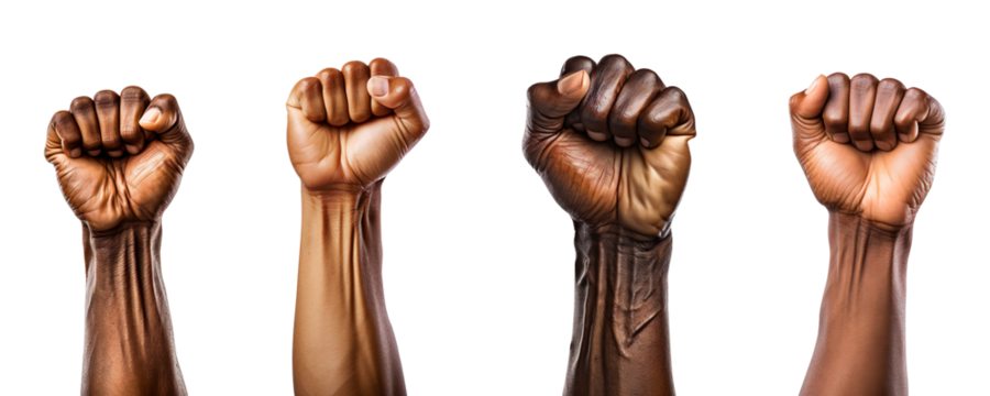 Collection set of raised Fists isolated on transparent background - Powered by Adobe