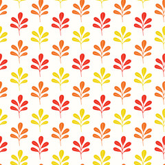 Seamless pattern doodle leaves on isolated background. Hand drawn background for Autumn harvest holiday, Thanksgiving, Halloween, seasonal, textile, scrapbooking.