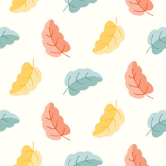 Seamless pattern doodle oak leaves in different shades on isolated background. Hand drawn background for Autumn harvest holiday, Thanksgiving, Halloween, seasonal, textile, scrapbooking.