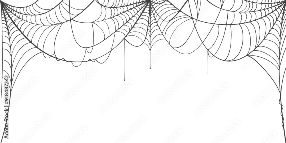 Wall mural halloween horizontal frame black cobweb on transparent background ilustration vector. halloween conc