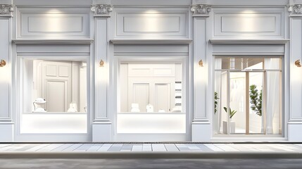white commercial facade layout and a template for a vintage boutique storefront