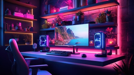Neon Lit Gamer's Room