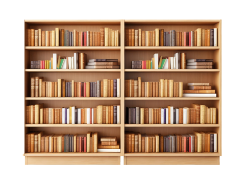 Bookshelf isolated on white transparent background