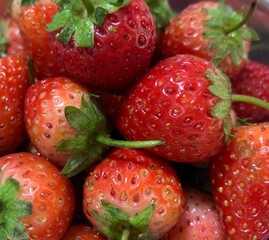 strawberries close up, Fresh red strawberries background 