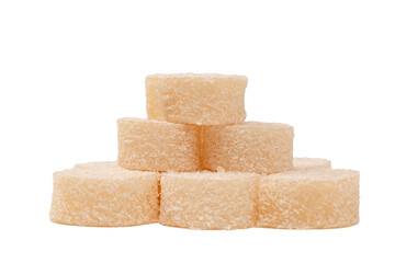 Coconut candy roll isolated on a white background.