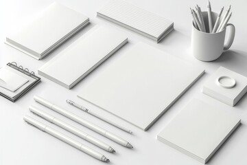 Realistic blank stationery set mockup isolated created with generative ai
