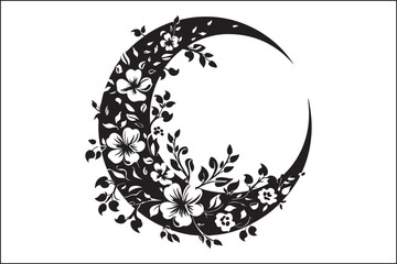  Crescent floral moon silhouette, moon silhouette, floral moon, moon, silhouette, botanical, nature, art, wall art, home decor,   © Al