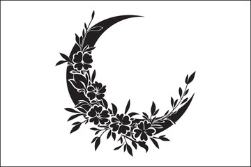  Crescent floral moon silhouette, moon silhouette, floral moon, moon, silhouette, botanical, nature, art, wall art, home decor,   © Al