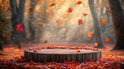 Autumn podium, fallen leaves