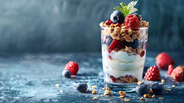 Layered parfaits with yogurt, fruit, and granola.