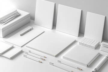 Realistic blank stationery set mockup isolated created with generative ai