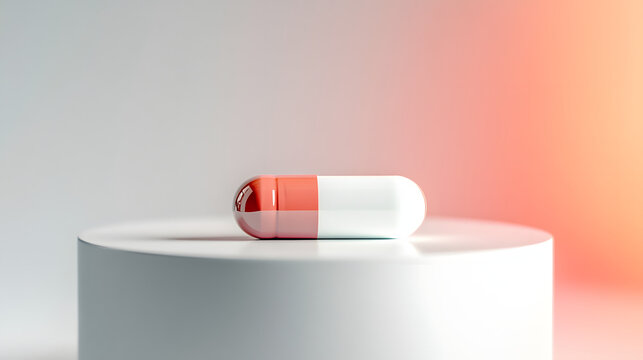 Single Zonisamide capsule on white surface, reflecting light.