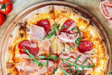 A perfectly baked pizza with a golden crust