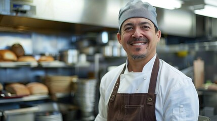 Smiling Chef in a Commercial Kitchen