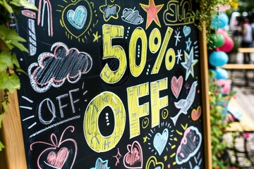 Obraz premium Chalkboard 50% Off Sale Sign.