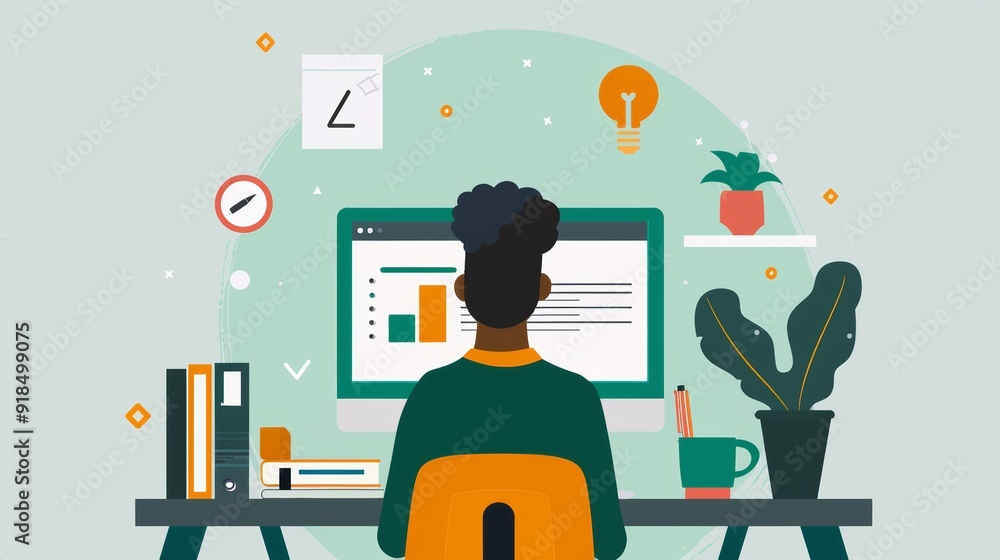 Poster online professional development course with certification icons and progress bars for adult learners