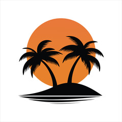 Palm trees and sun vector Isolated on White Background, Isolated coconut palm tree sun and wave on white background. Vector design illustration.