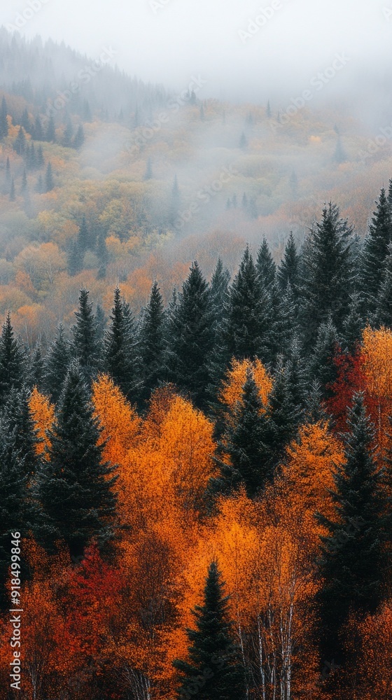 Poster a forest with trees in autumn colors