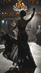 Elegant Ballroom Dance Competition in a Luxurious Setting with Dramatic Lighting