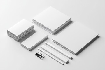 Realistic blank stationery set mockup isolated created with generative ai