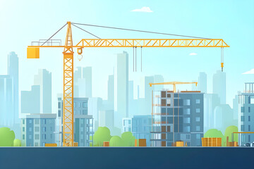Obraz premium Lifting Beams, Building Homes. Crane on Site