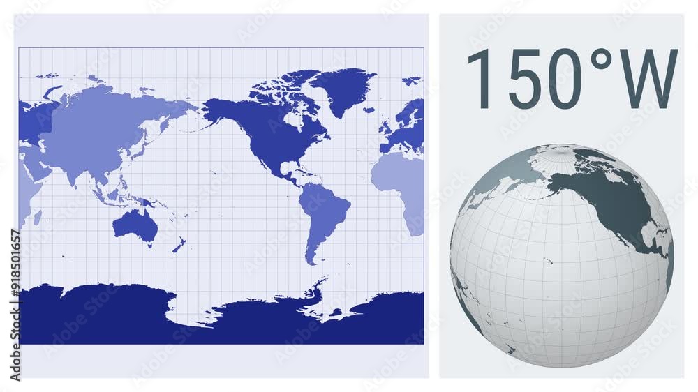 Poster world map animation. miller cylindrical projection. colored continents style. animated world map in 
