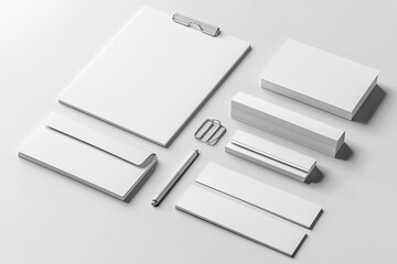 Naklejka premium Realistic blank stationery set mockup isolated created with generative ai