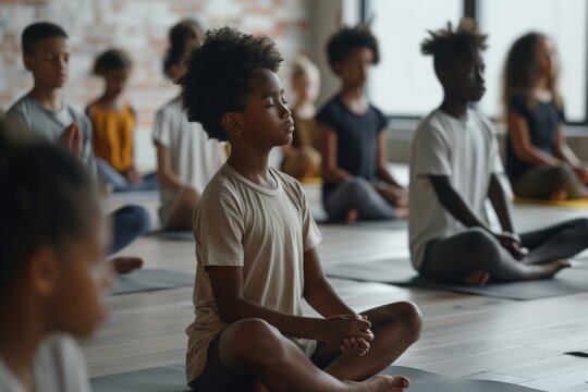 Diverse Group of Students Practicing Mindfulness and Meditation in a Peaceful Classroom Setting
