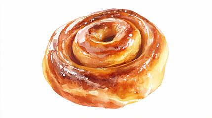 Fototapeta premium A watercolor honey bun on a plain white background