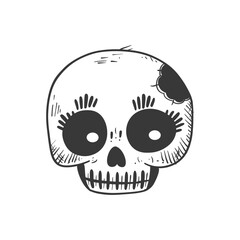 Fototapeta premium Hand Drawn Cartoon Skull with Big Eyes and Eyelashes