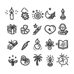 Hand Drawn Doodle Icons of Various Objects and Symbols