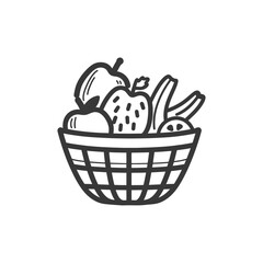 Hand Drawn Illustration of a Basket of Fruit